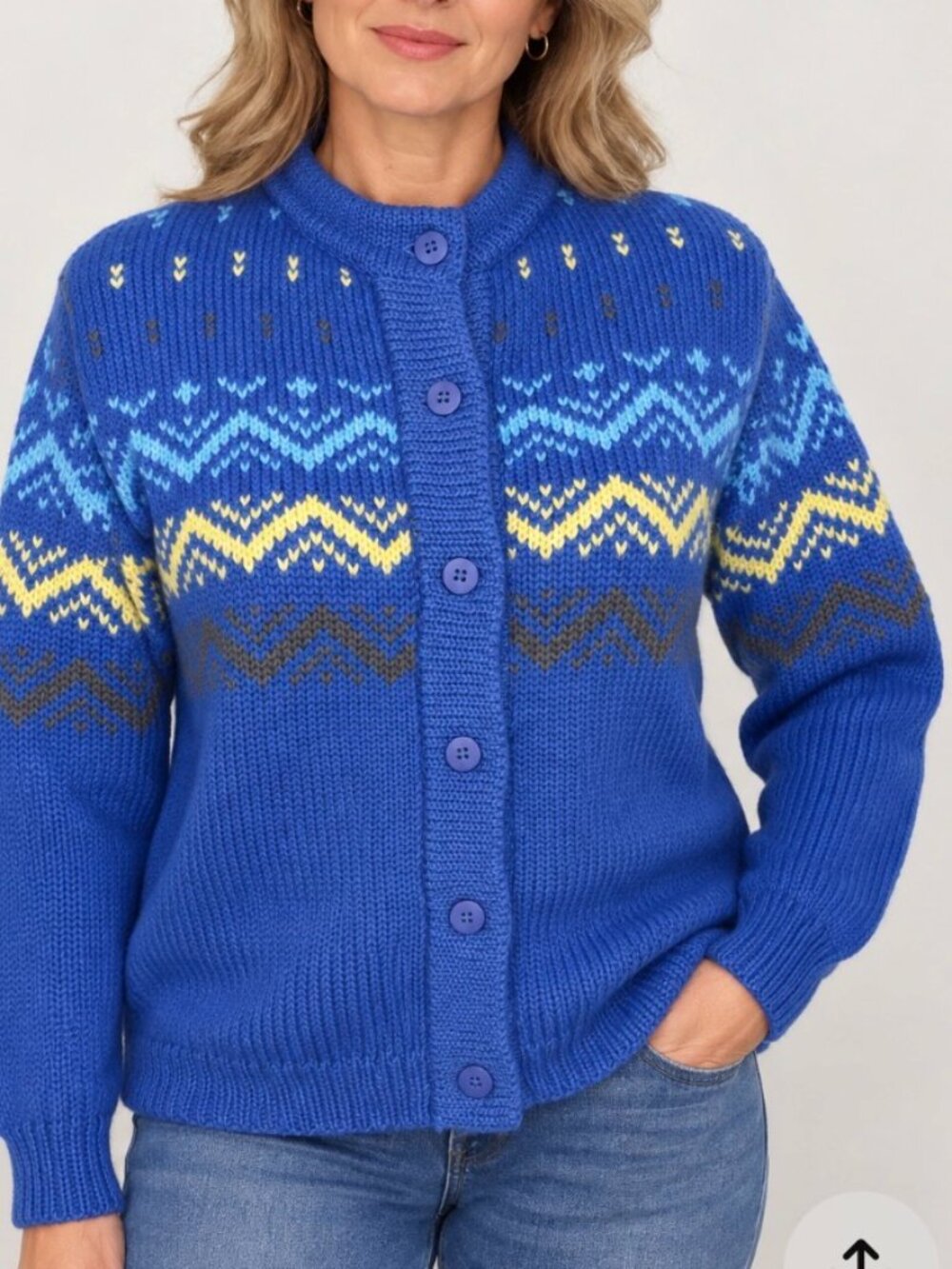 Vintage Donner Mountain 100% Virgin Wool Cardigan Blue Fair Isle Size L/M